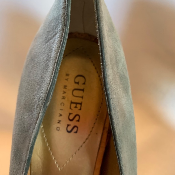 Guess By Marciano Gray Suede Feel Open Toe Heels with Cork Look Heels! - Picture 7 of 13
